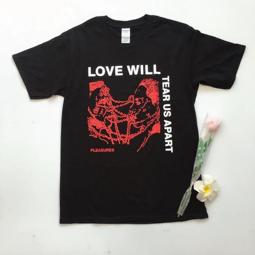HAHAYULE Love Will Tear Us Apart Graphic Tee Unisex Tumblr Fashion Grunge Black Tee Hipsters Punk Style Top