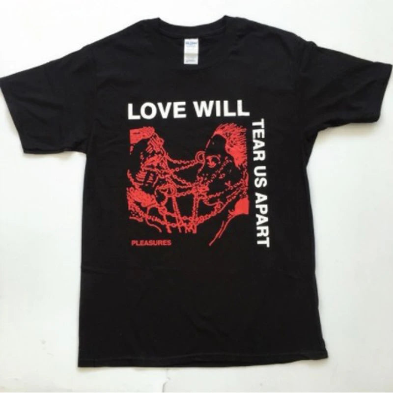 HAHAYULE Love Will Tear Us Apart Graphic Tee Unisex Tumblr Fashion Grunge Black Tee Hipsters Punk Style Top