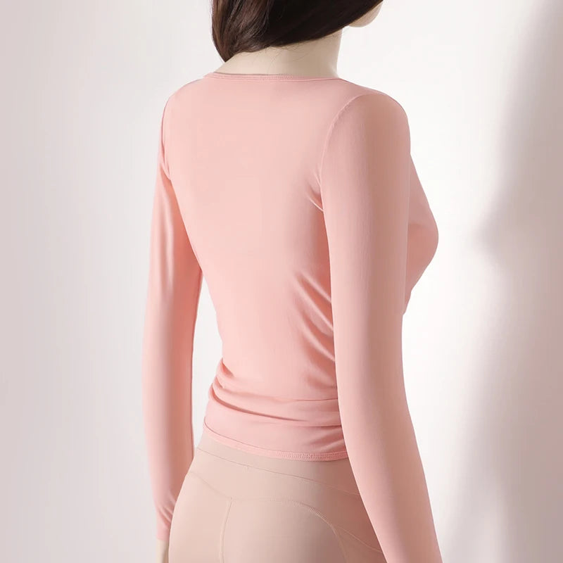 Honeycomb net yarn wearing thin exercise long sleeve breathable waist thin t-shirt pilates training blouse