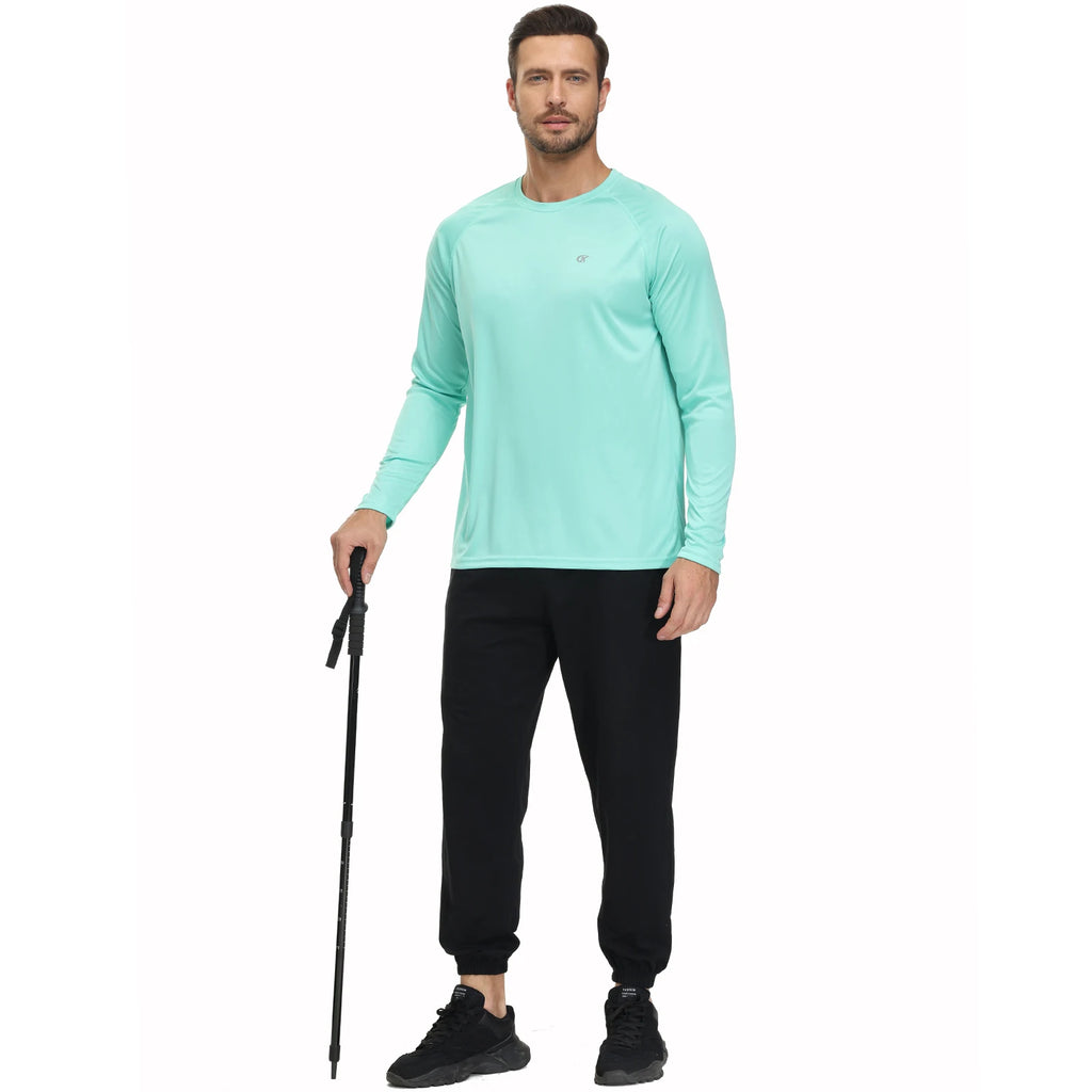 Men UPF 50+ Long Sleeve T-Shirt, Rash Guard Breathable Tops, Pullover Shirt for Sport Fishing Hiking Workout Outdoor Beach