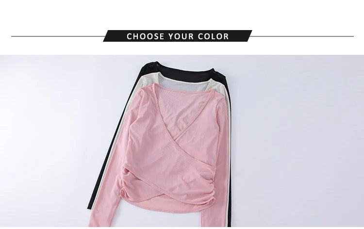 Honeycomb net yarn wearing thin exercise long sleeve breathable waist thin t-shirt pilates training blouse