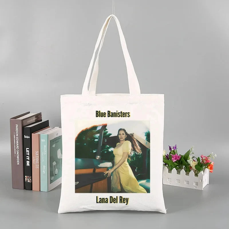 2pcs Lana Del Rey Fashion Women's Handbag Ldr Y2K Canvas Shoulder Bag Cosmetic Organizer Eco Large Capacity Shopping Bag Wallet