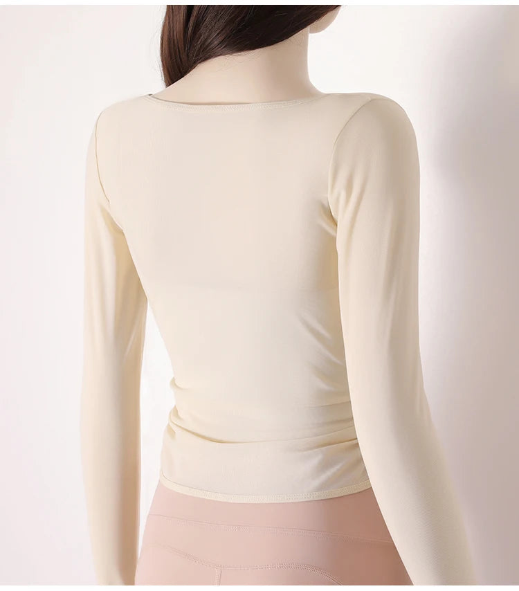 Honeycomb net yarn wearing thin exercise long sleeve breathable waist thin t-shirt pilates training blouse