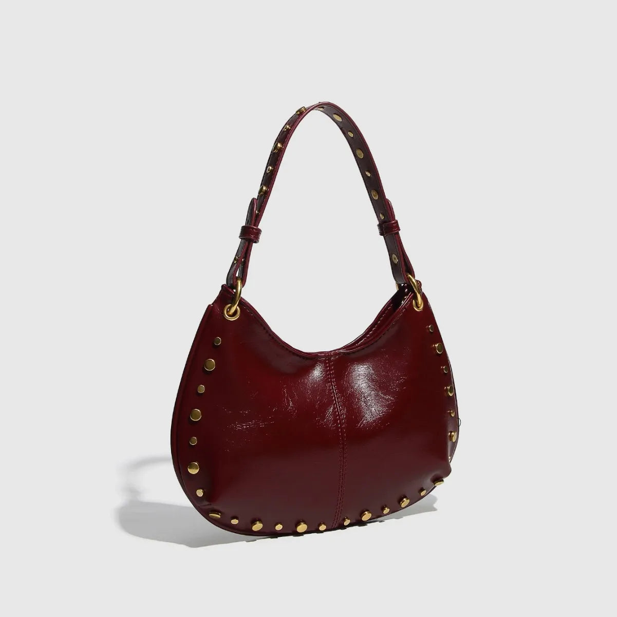 Fashion Rivet Women Shoulder Bags Designer Halfmoon Lady Handbags Luxury Pu Leather Chains Crossbody Bag Trend Underarm Bag 2025