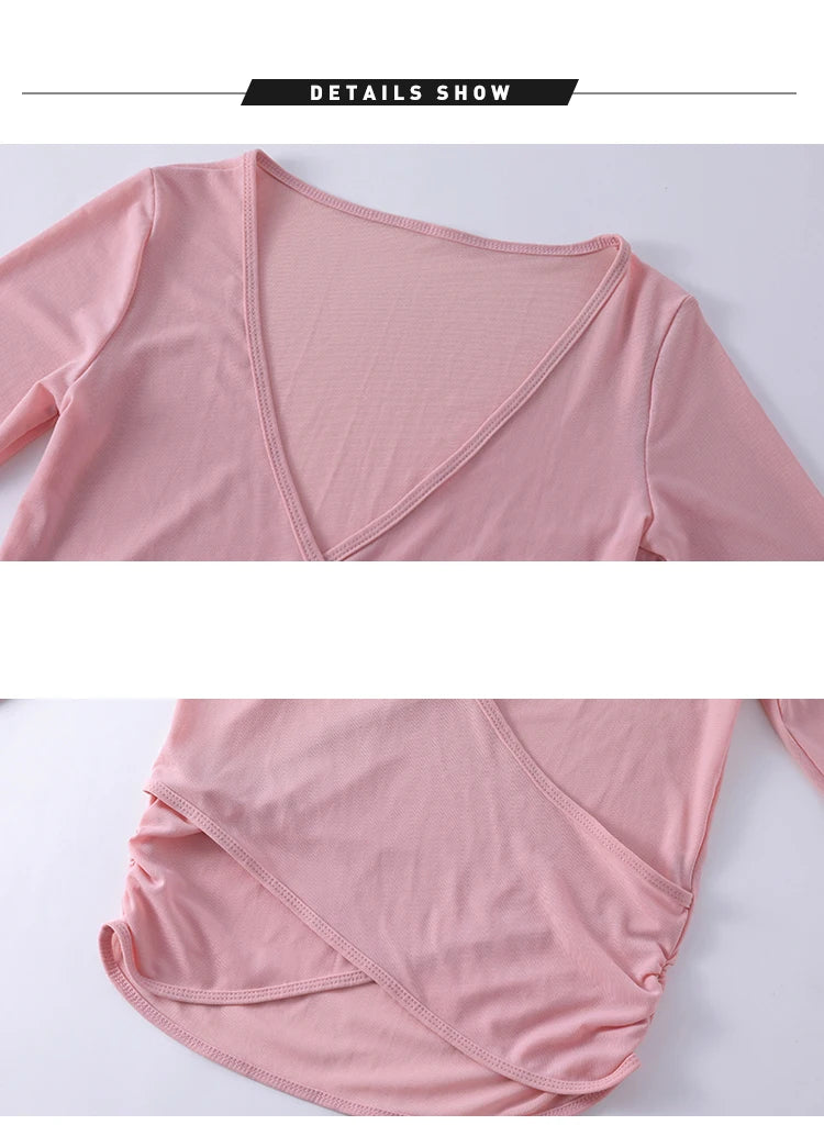 Honeycomb net yarn wearing thin exercise long sleeve breathable waist thin t-shirt pilates training blouse