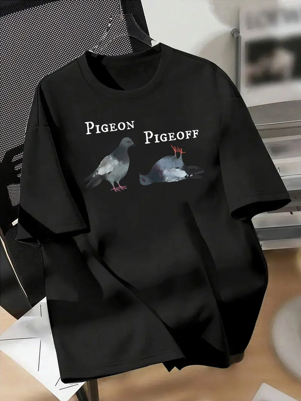 Floral Print T-Shirt Soft Breathable Casual Comfortable Pigeon Themed Graphic Print Funny Printed Tee Unisex Streetwear Top F