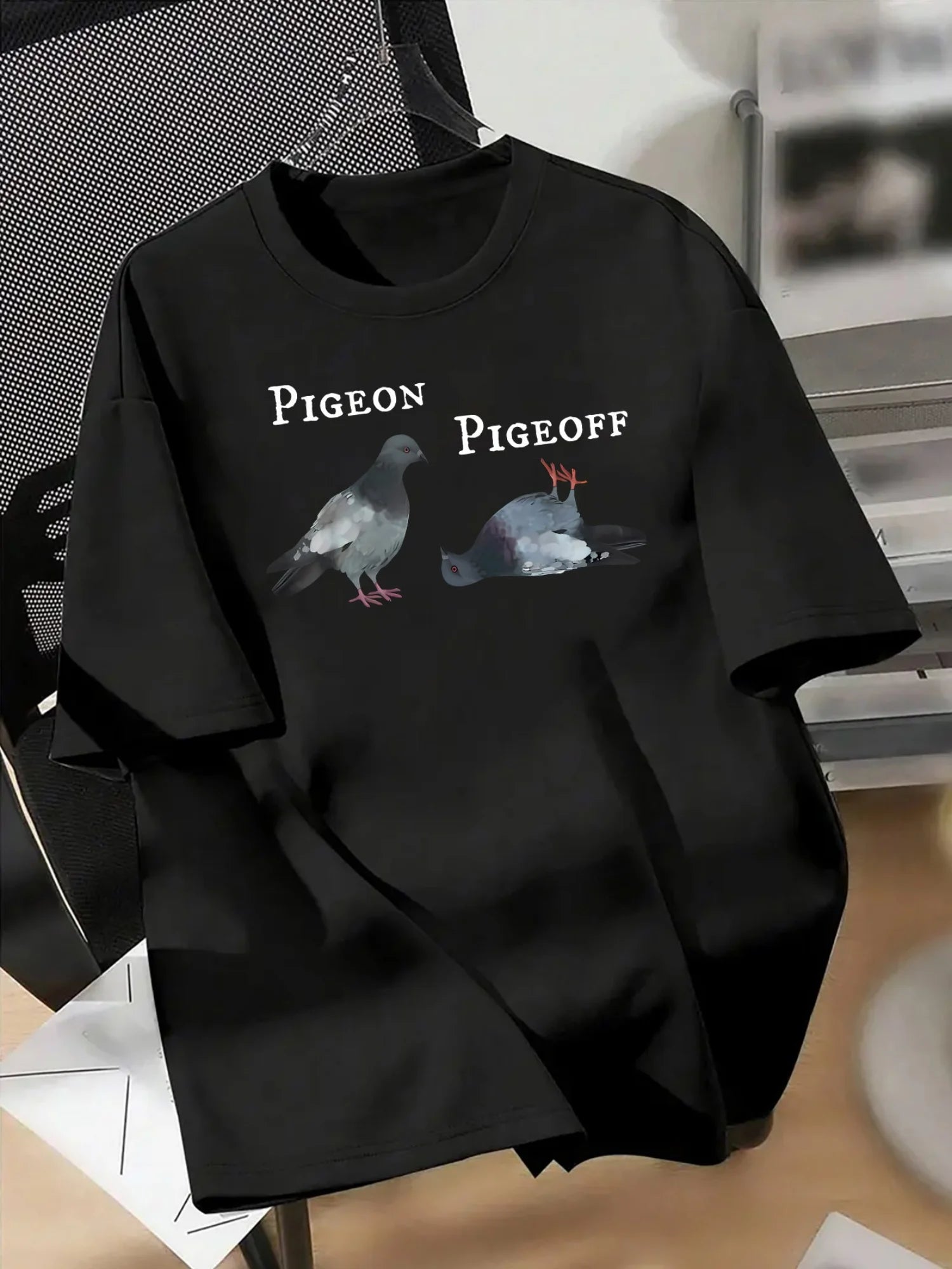 Floral Print T-Shirt Soft Breathable Casual Comfortable Pigeon Themed Graphic Print Funny Printed Tee Unisex Streetwear Top F