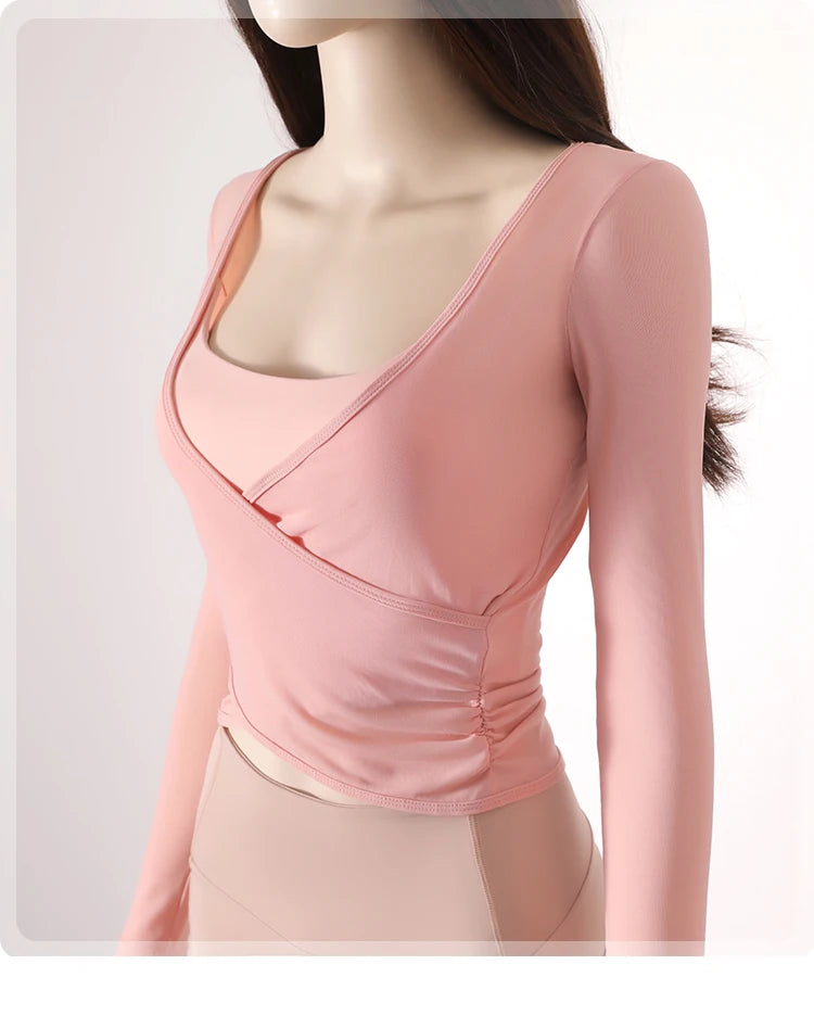 Honeycomb net yarn wearing thin exercise long sleeve breathable waist thin t-shirt pilates training blouse
