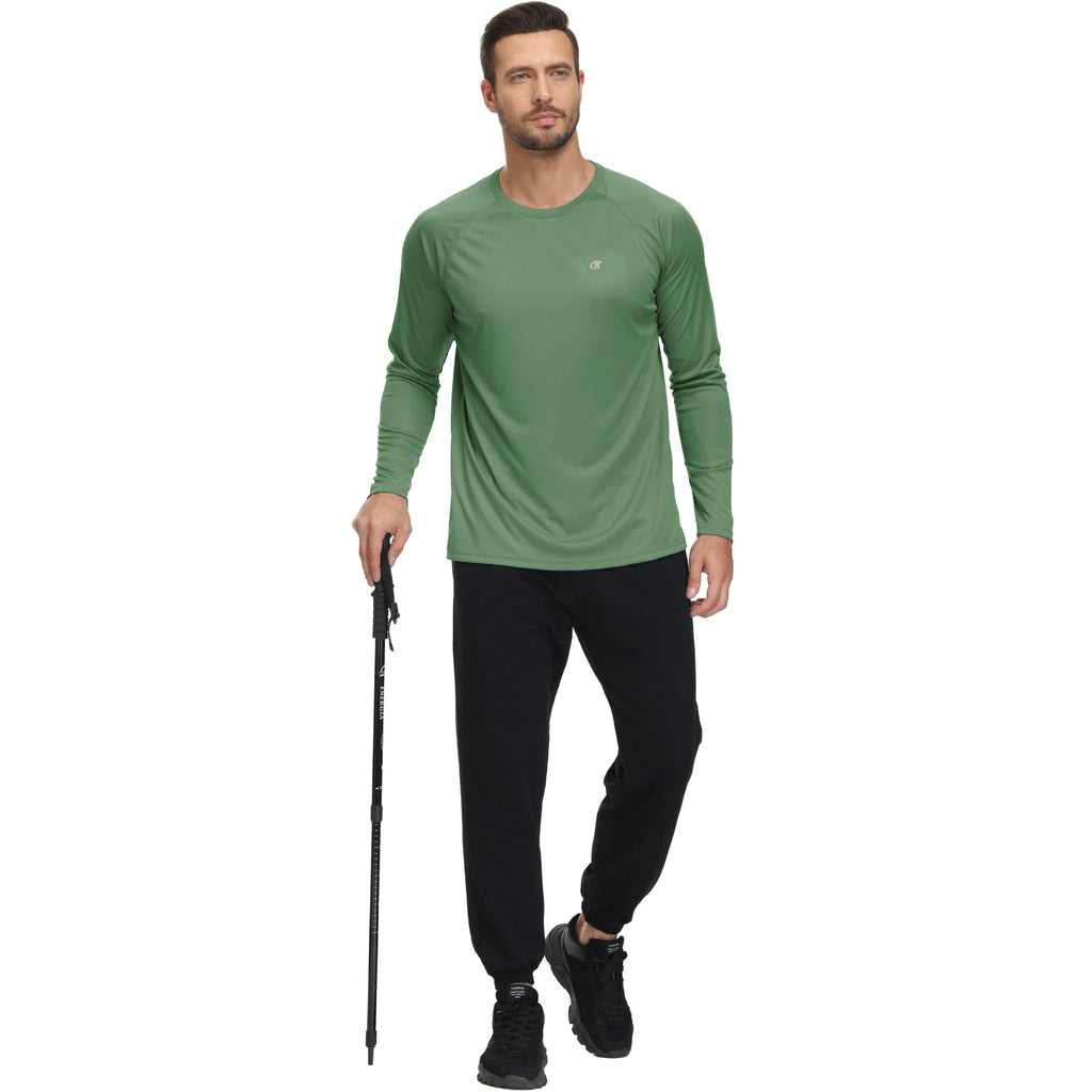 Men UPF 50+ Long Sleeve T-Shirt, Rash Guard Breathable Tops, Pullover Shirt for Sport Fishing Hiking Workout Outdoor Beach