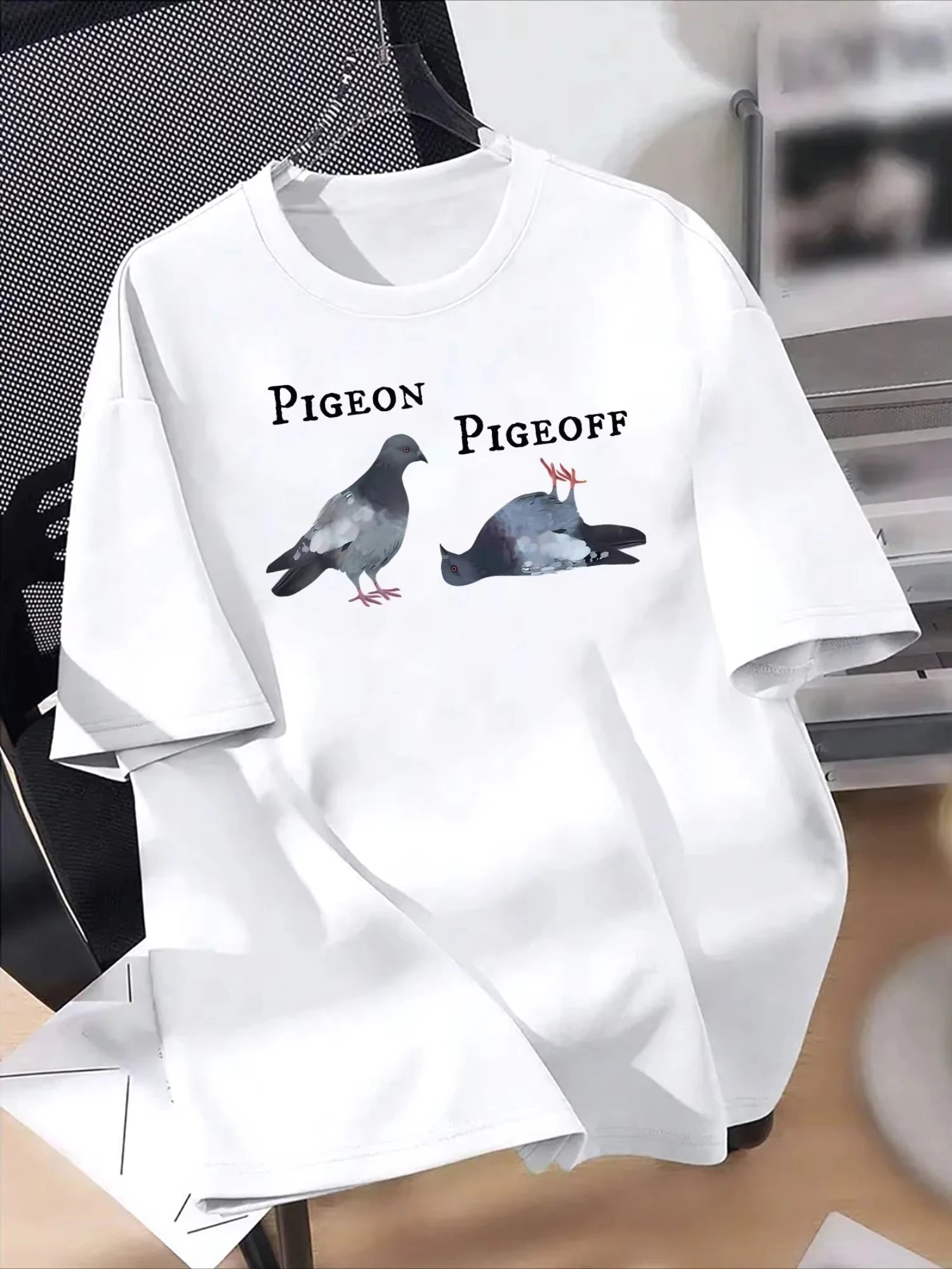 Floral Print T-Shirt Soft Breathable Casual Comfortable Pigeon Themed Graphic Print Funny Printed Tee Unisex Streetwear Top F