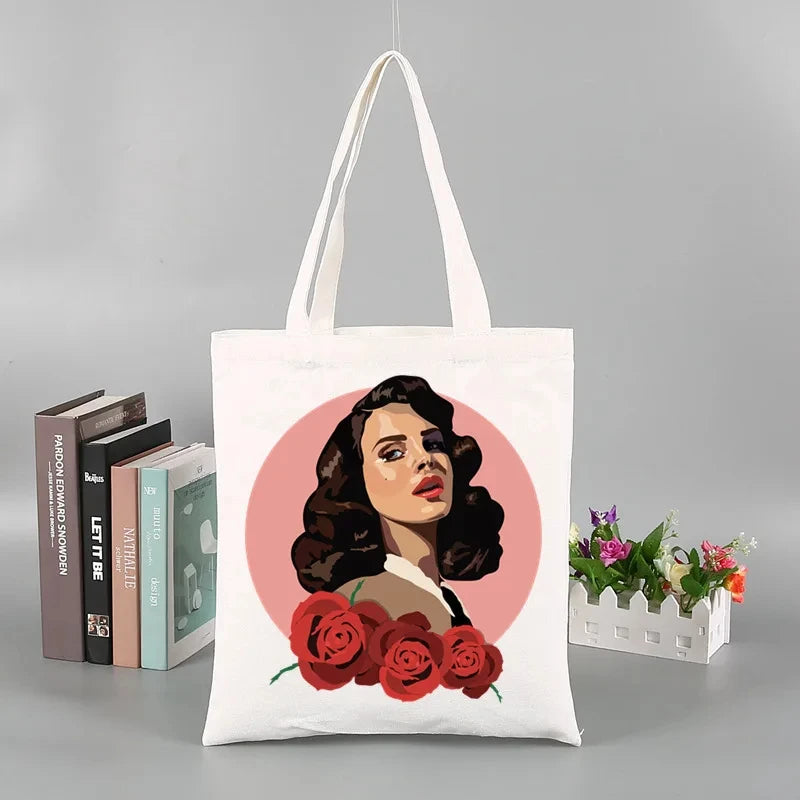 2pcs Lana Del Rey Fashion Women's Handbag Ldr Y2K Canvas Shoulder Bag Cosmetic Organizer Eco Large Capacity Shopping Bag Wallet