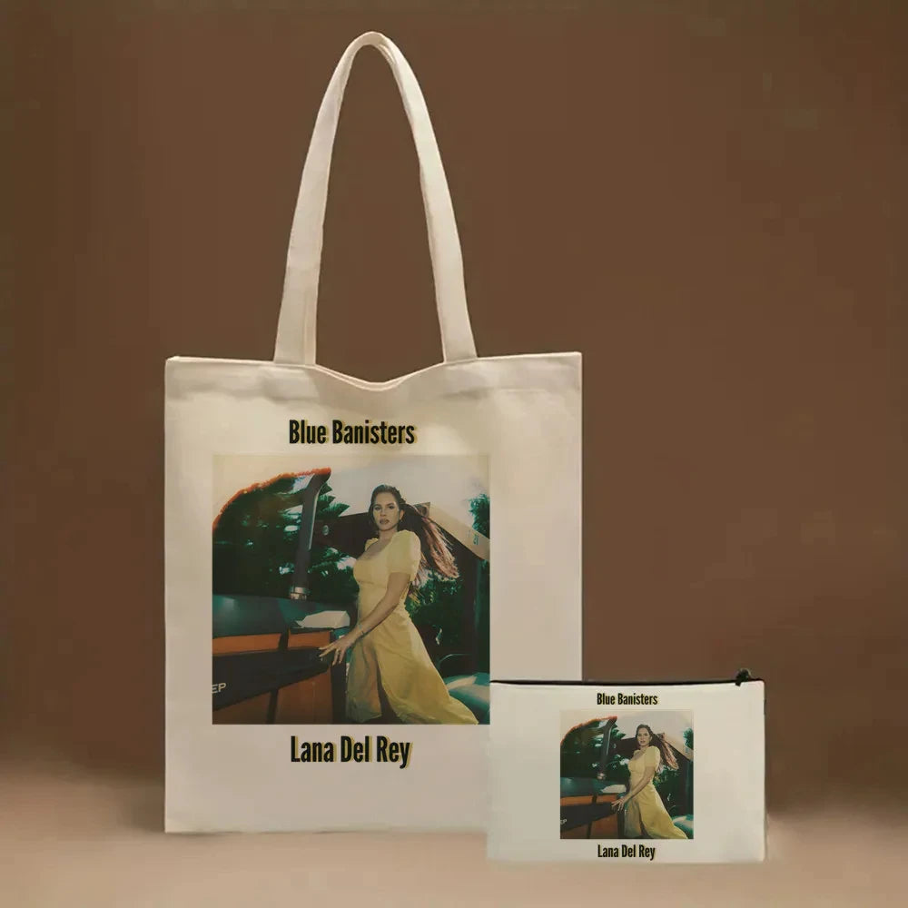 2pcs Lana Del Rey Fashion Women's Handbag Ldr Y2K Canvas Shoulder Bag Cosmetic Organizer Eco Large Capacity Shopping Bag Wallet