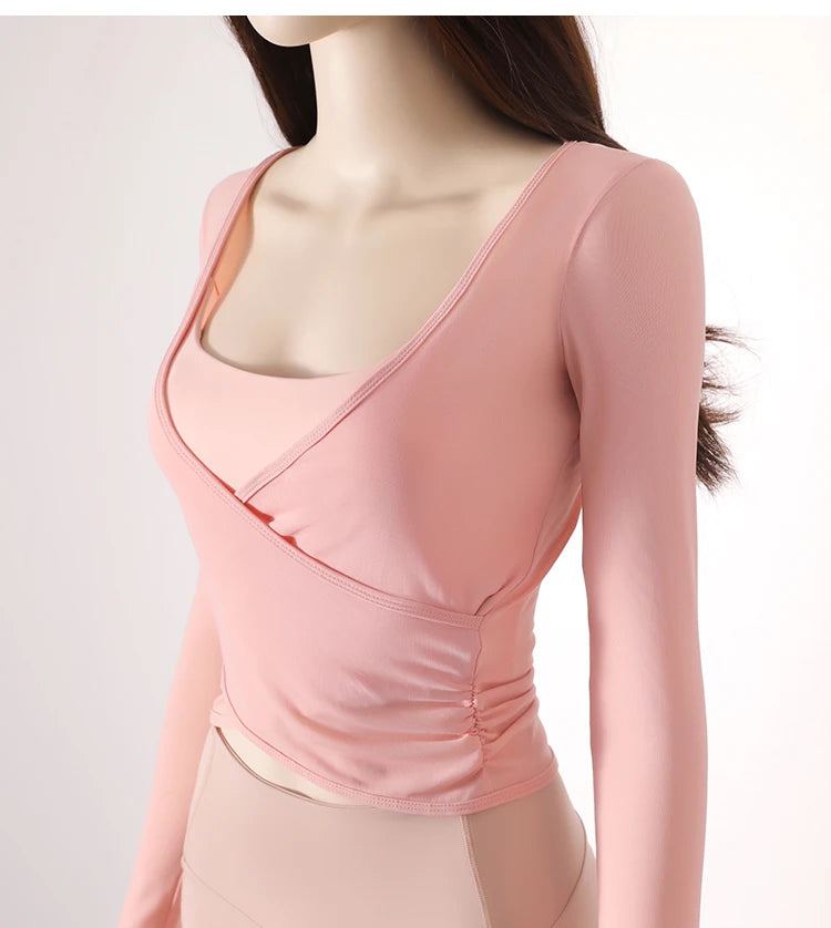 Honeycomb net yarn wearing thin exercise long sleeve breathable waist thin t-shirt pilates training blouse