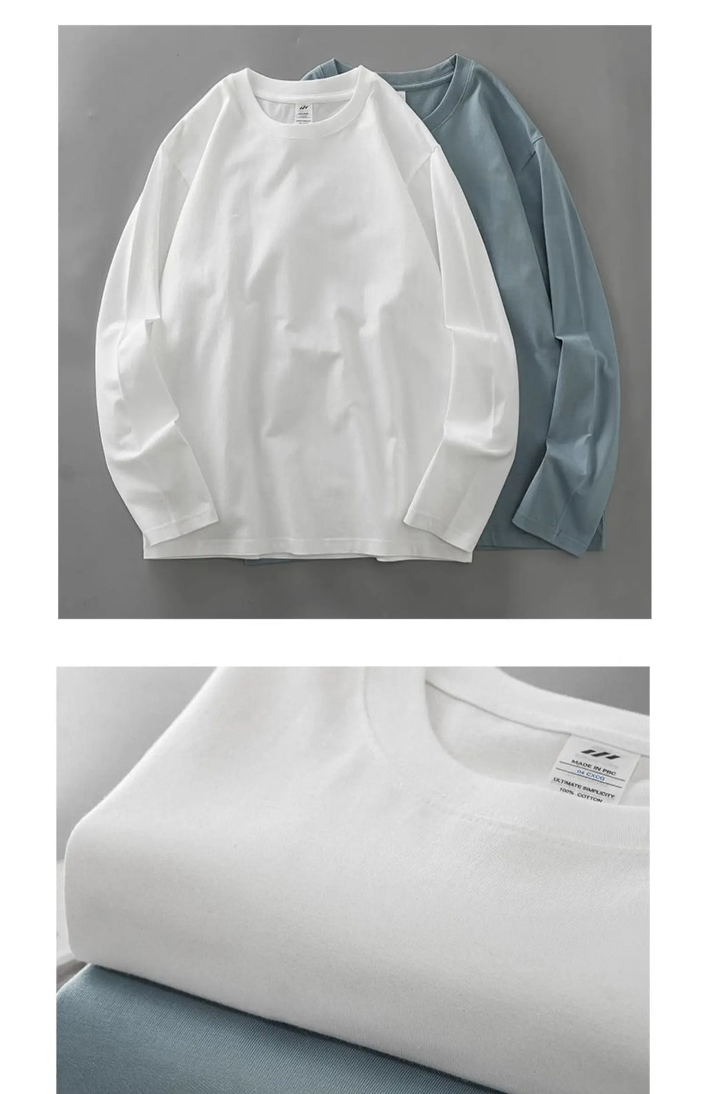 DUKEEN Men's 260G Long Sleeve T Shirts 2025 Spring Pure Cotton Solid Color Basic Crew-Neck Undershirt Men's Loose Tops 11 Color