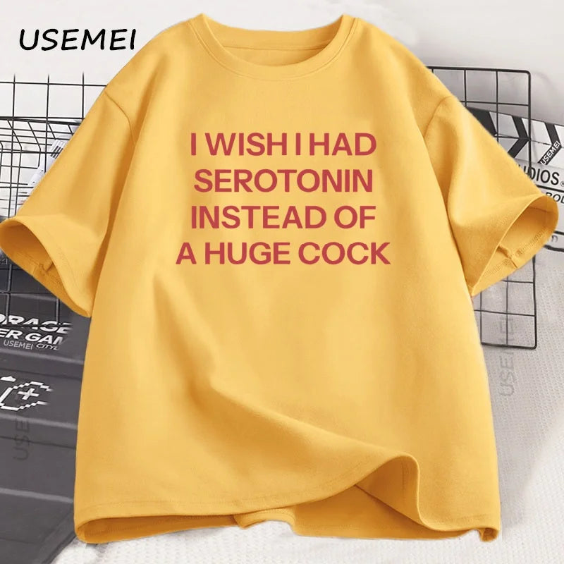 I Wish I Had Serotonin Funny T Shirt Trending Men Casual Short Sleeve Tee Shirt Oversized O-Neck Tops Street Man Clothes