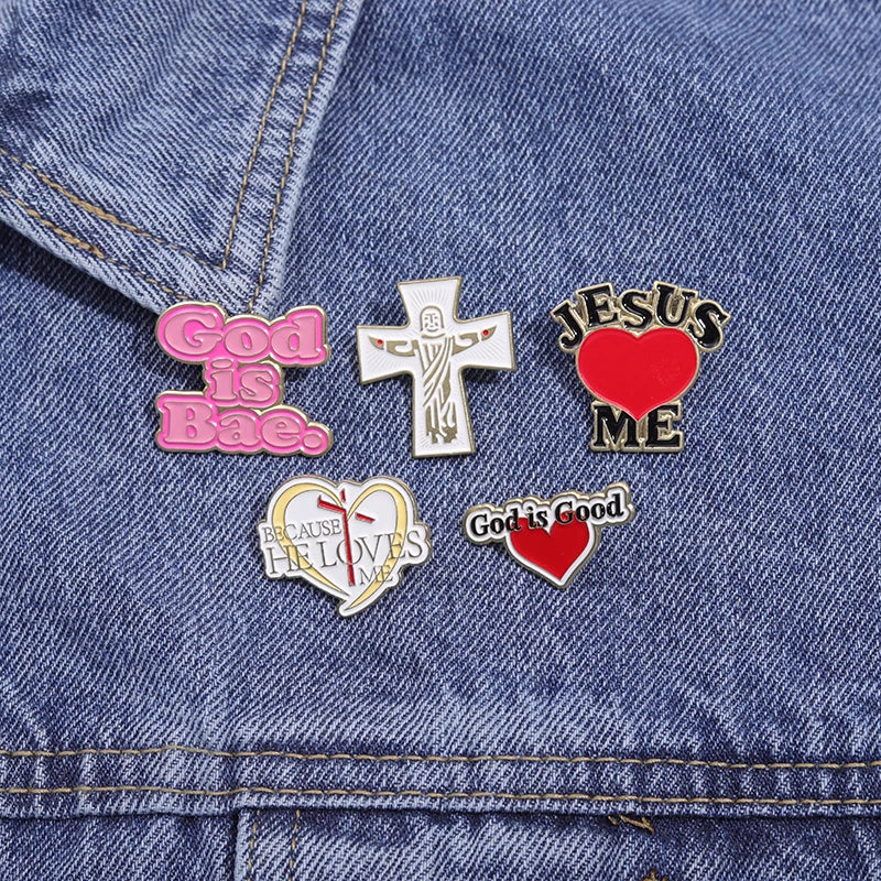 Jesus Love Me  Collected Enamel Pins Custom Christian God Is Good Metal Brooches Backpack Lapel Badge Jewelry Gift for Friends