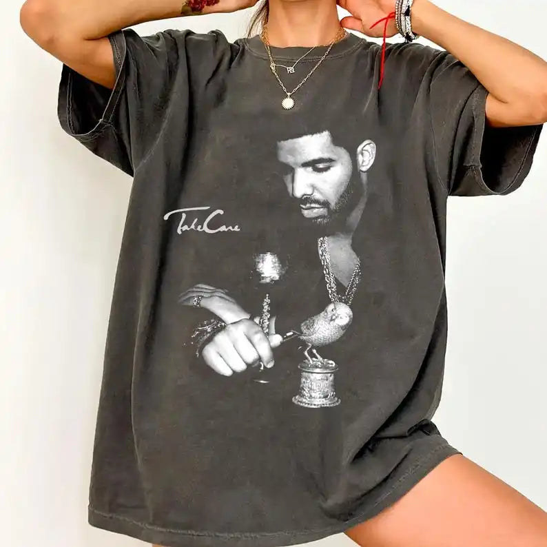 Drake T-shirt Rap Merch Graphic Tee Takecare Rare Hip Hop Graphic Print T-shirt New Oversized Fashion Men Women Cotton T-shirt