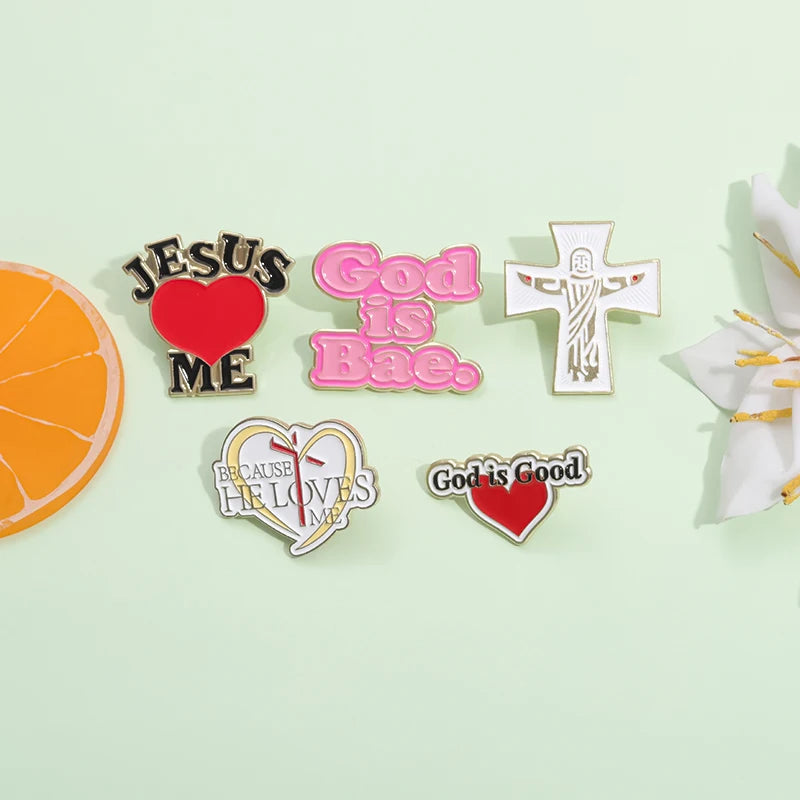 Jesus Love Me  Collected Enamel Pins Custom Christian God Is Good Metal Brooches Backpack Lapel Badge Jewelry Gift for Friends