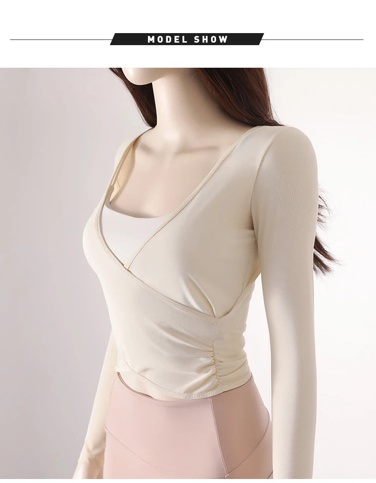 Honeycomb net yarn wearing thin exercise long sleeve breathable waist thin t-shirt pilates training blouse