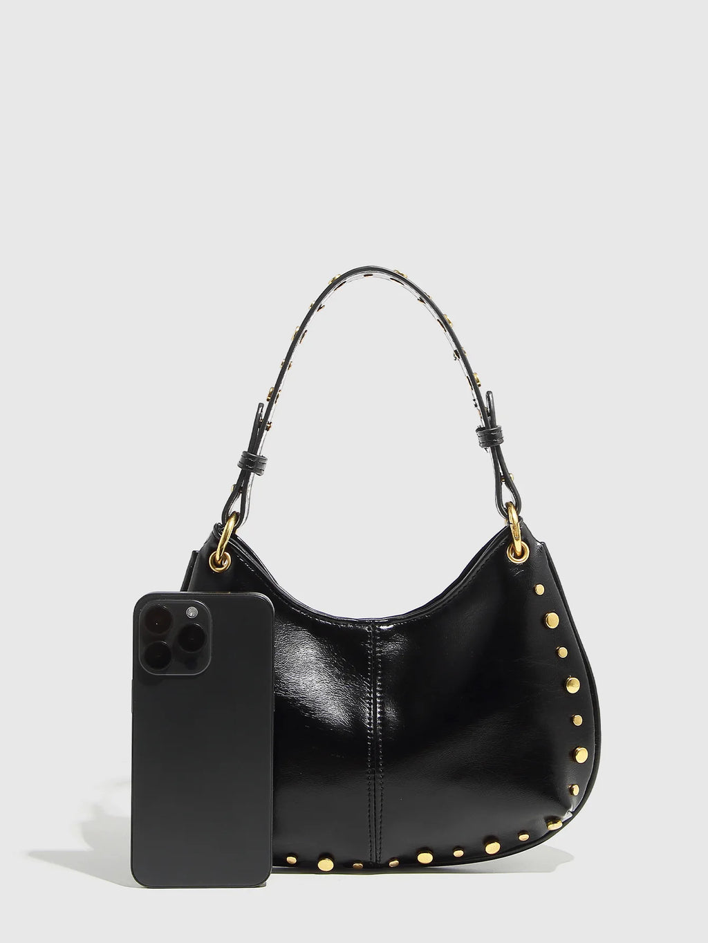 Fashion Rivet Women Shoulder Bags Designer Halfmoon Lady Handbags Luxury Pu Leather Chains Crossbody Bag Trend Underarm Bag 2025