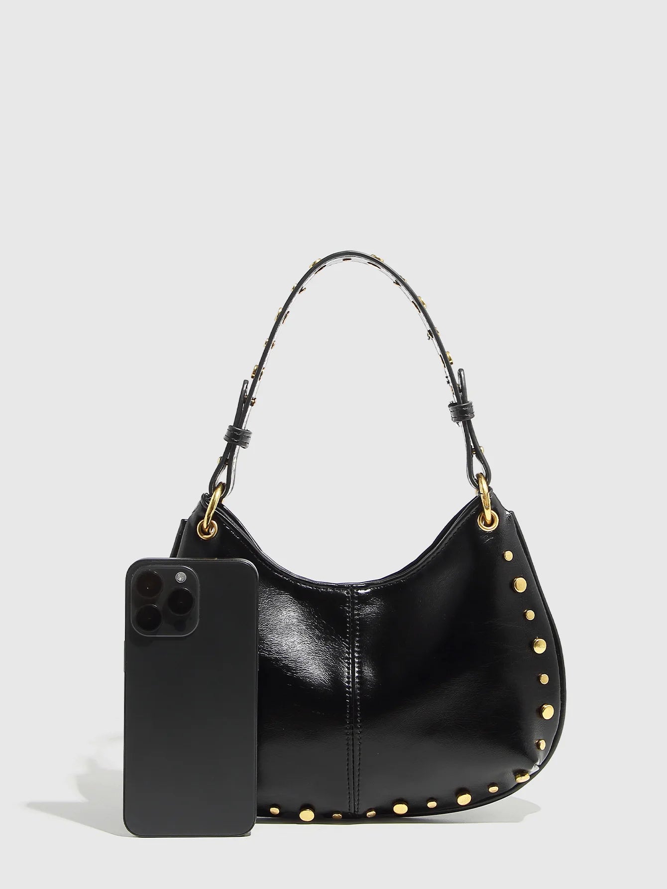 Fashion Rivet Women Shoulder Bags Designer Halfmoon Lady Handbags Luxury Pu Leather Chains Crossbody Bag Trend Underarm Bag 2025