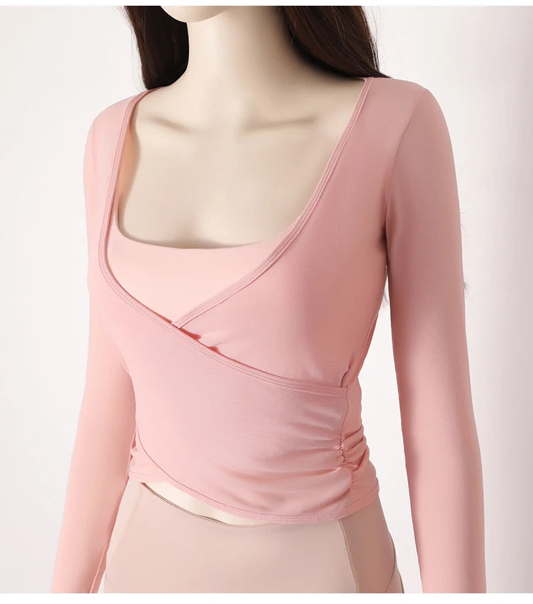 Honeycomb net yarn wearing thin exercise long sleeve breathable waist thin t-shirt pilates training blouse