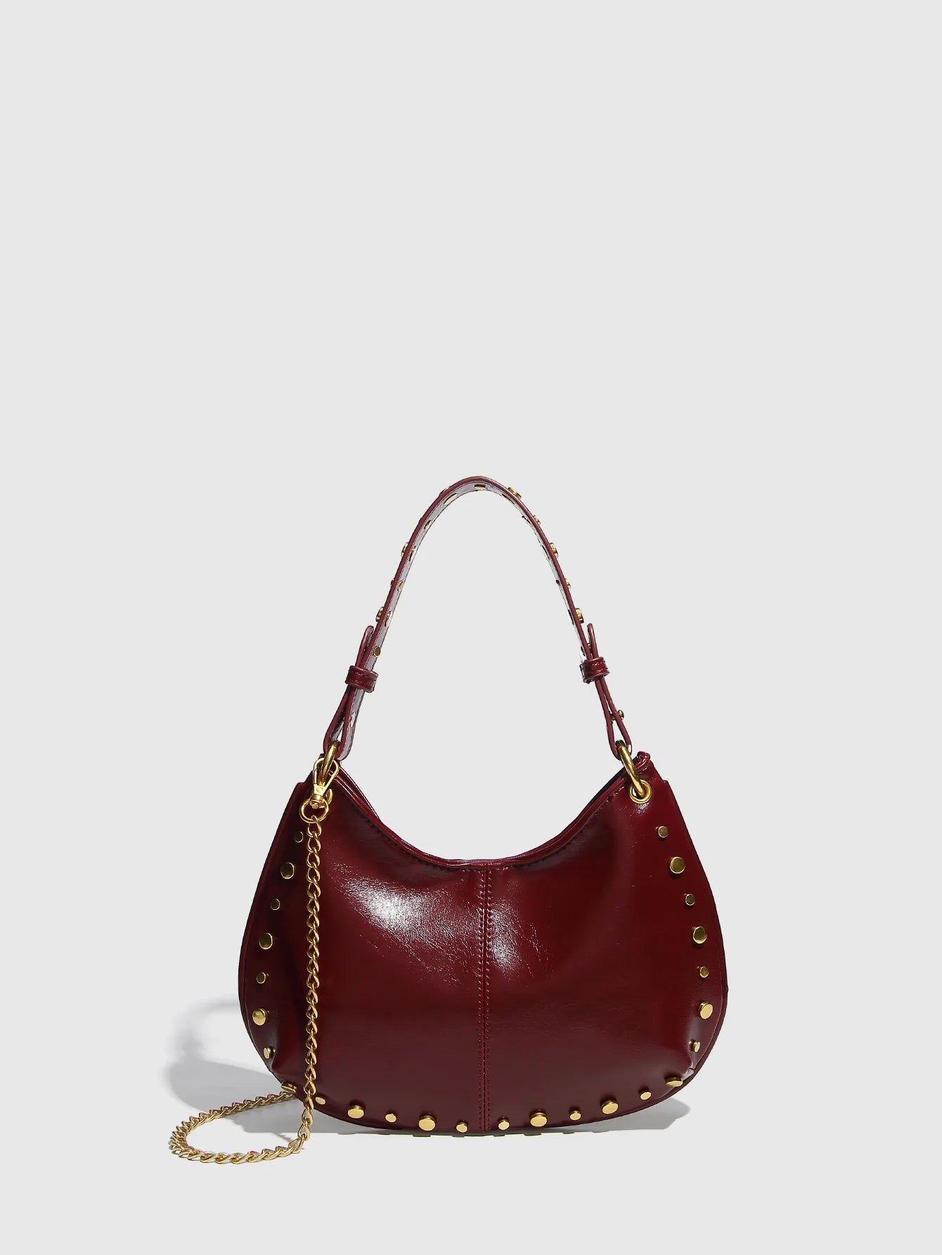 Fashion Rivet Women Shoulder Bags Designer Halfmoon Lady Handbags Luxury Pu Leather Chains Crossbody Bag Trend Underarm Bag 2025