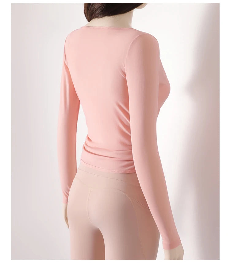 Honeycomb net yarn wearing thin exercise long sleeve breathable waist thin t-shirt pilates training blouse