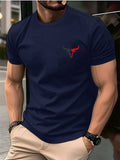Summer men's 100 cotton casual loose plus size bull pattern printed sports comfortable round neck short sleeved T-shirt top