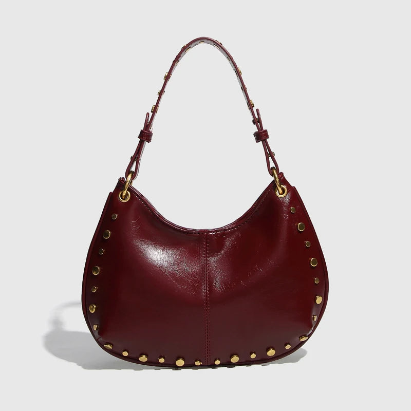 Fashion Rivet Women Shoulder Bags Designer Halfmoon Lady Handbags Luxury Pu Leather Chains Crossbody Bag Trend Underarm Bag 2025