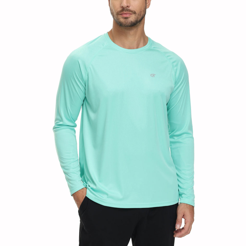 Men UPF 50+ Long Sleeve T-Shirt, Rash Guard Breathable Tops, Pullover Shirt for Sport Fishing Hiking Workout Outdoor Beach
