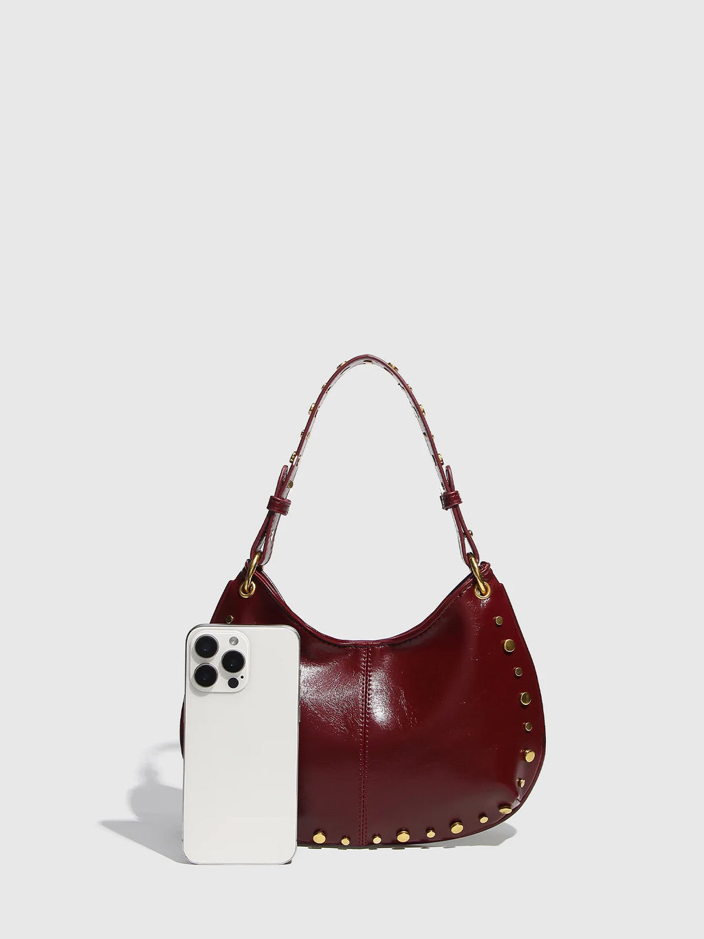 Fashion Rivet Women Shoulder Bags Designer Halfmoon Lady Handbags Luxury Pu Leather Chains Crossbody Bag Trend Underarm Bag 2025