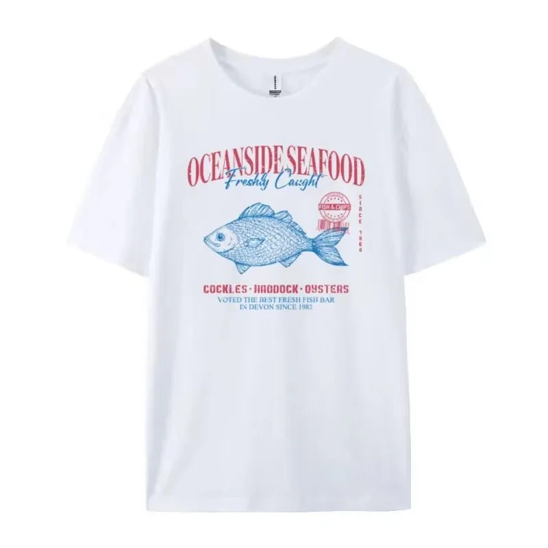 Seafood Graphic Tee Grunge Aesthetic Streetwear T Shirts Cotton Fashion Oversized Women Vintage T-Shirt Retro Style Vacation Top