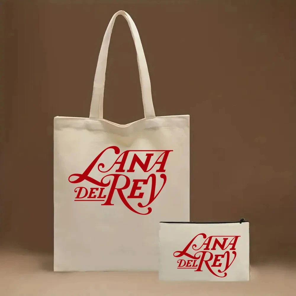 2pcs Lana Del Rey Fashion Women's Handbag Ldr Y2K Canvas Shoulder Bag Cosmetic Organizer Eco Large Capacity Shopping Bag Wallet