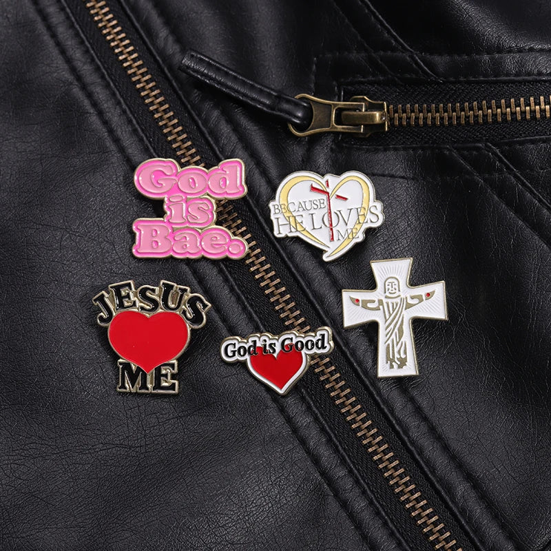 Jesus Love Me  Collected Enamel Pins Custom Christian God Is Good Metal Brooches Backpack Lapel Badge Jewelry Gift for Friends