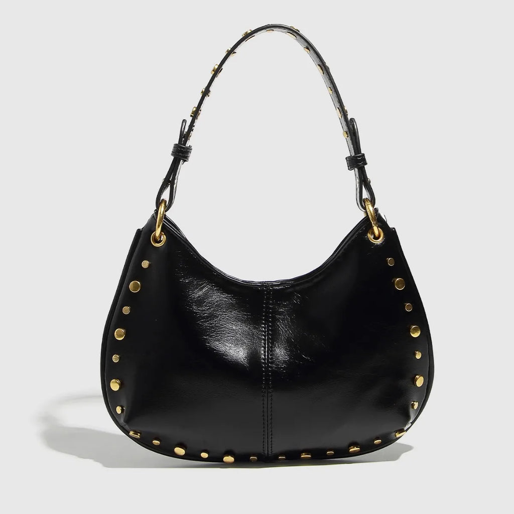Fashion Rivet Women Shoulder Bags Designer Halfmoon Lady Handbags Luxury Pu Leather Chains Crossbody Bag Trend Underarm Bag 2025