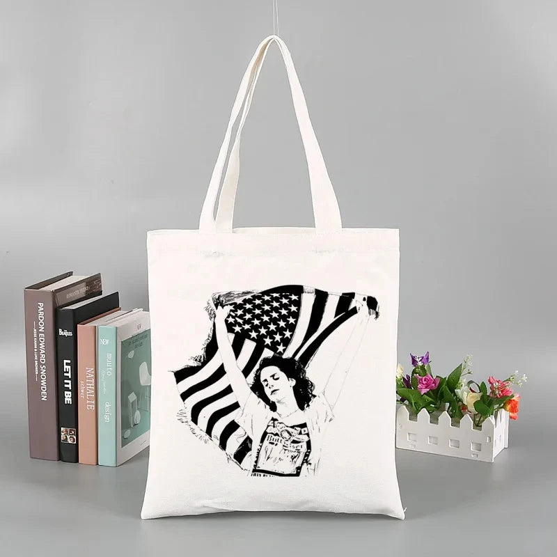 2pcs Lana Del Rey Fashion Women's Handbag Ldr Y2K Canvas Shoulder Bag Cosmetic Organizer Eco Large Capacity Shopping Bag Wallet