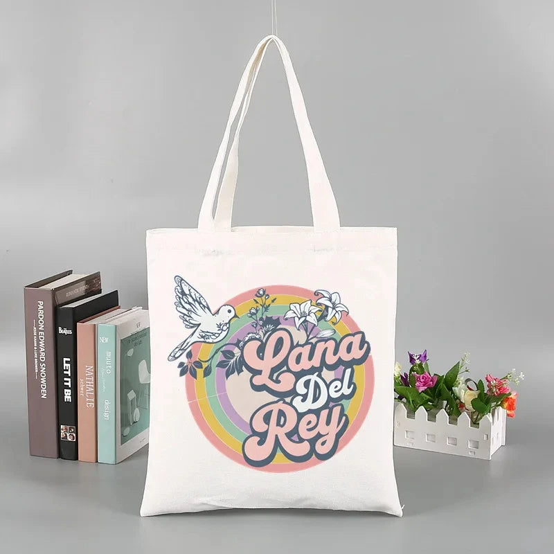 2pcs Lana Del Rey Fashion Women's Handbag Ldr Y2K Canvas Shoulder Bag Cosmetic Organizer Eco Large Capacity Shopping Bag Wallet