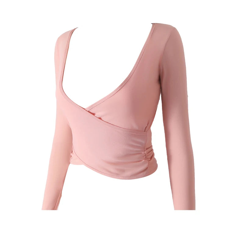 Honeycomb net yarn wearing thin exercise long sleeve breathable waist thin t-shirt pilates training blouse