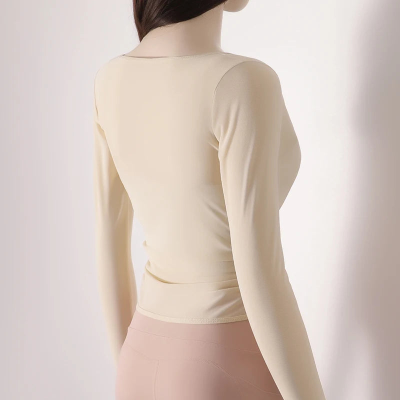 Honeycomb net yarn wearing thin exercise long sleeve breathable waist thin t-shirt pilates training blouse