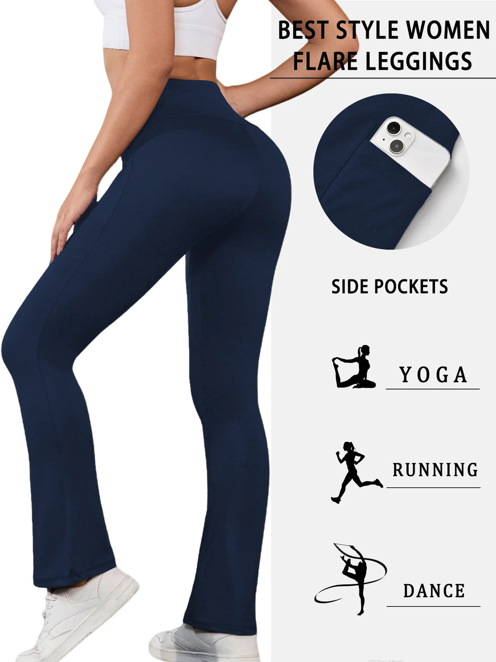 Women's Super Soft Flare Pants with Pockets, High Waisted Tummy Control Workout Yoga Push Up Gym Fitness Leggings Bell Bottoms