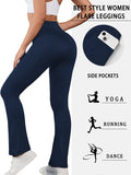 Women's Super Soft Flare Pants with Pockets, High Waisted Tummy Control Workout Yoga Push Up Gym Fitness Leggings Bell Bottoms