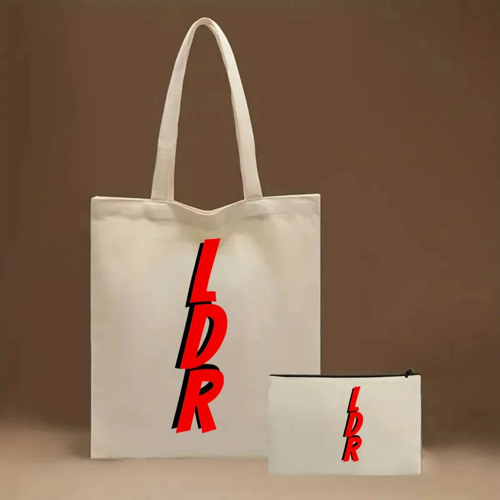 2pcs Lana Del Rey Fashion Women's Handbag Ldr Y2K Canvas Shoulder Bag Cosmetic Organizer Eco Large Capacity Shopping Bag Wallet