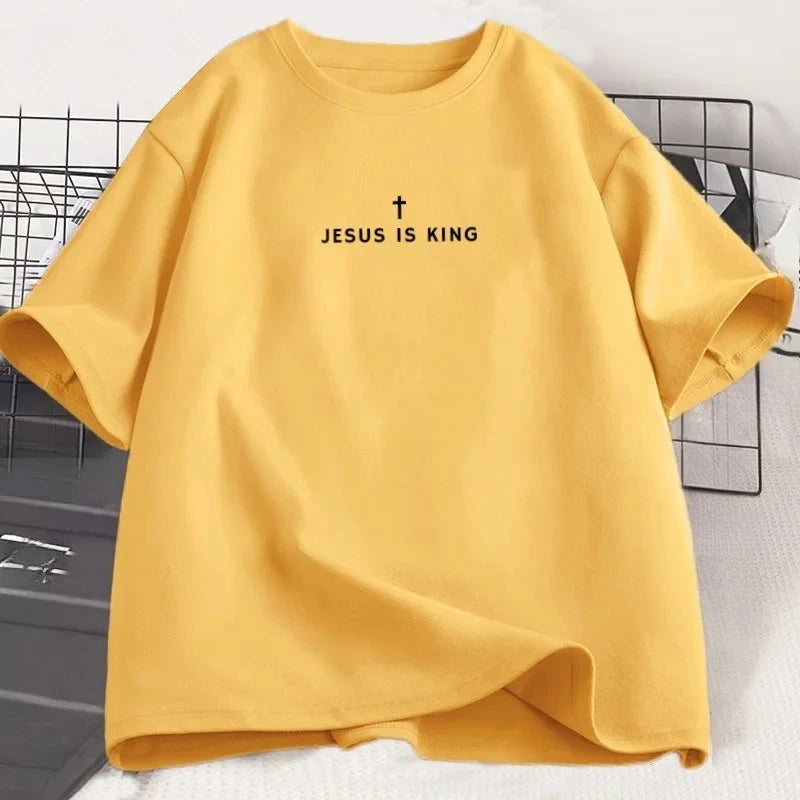Jesus Is King Christian T Shirt Men Women Christian Merch Jesus T-Shirt Faith Short Sleeve Round Neck Graphic Tees Streetwear