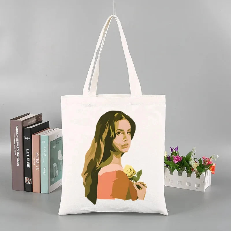 2pcs Lana Del Rey Fashion Women's Handbag Ldr Y2K Canvas Shoulder Bag Cosmetic Organizer Eco Large Capacity Shopping Bag Wallet
