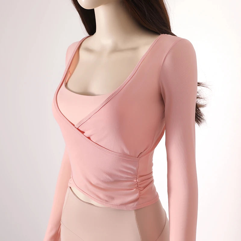 Honeycomb net yarn wearing thin exercise long sleeve breathable waist thin t-shirt pilates training blouse