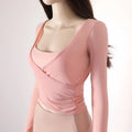Honeycomb net yarn wearing thin exercise long sleeve breathable waist thin t-shirt pilates training blouse