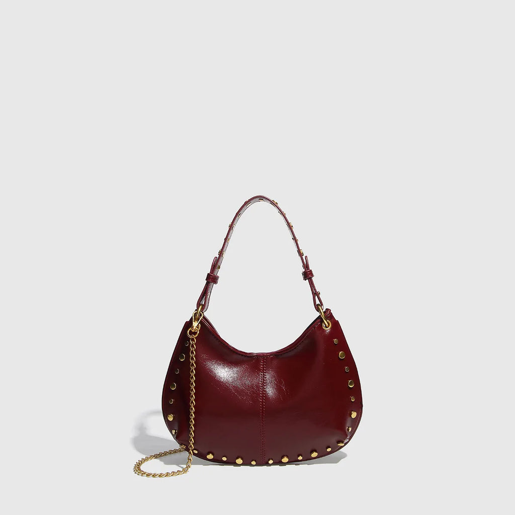 Fashion Rivet Women Shoulder Bags Designer Halfmoon Lady Handbags Luxury Pu Leather Chains Crossbody Bag Trend Underarm Bag 2025