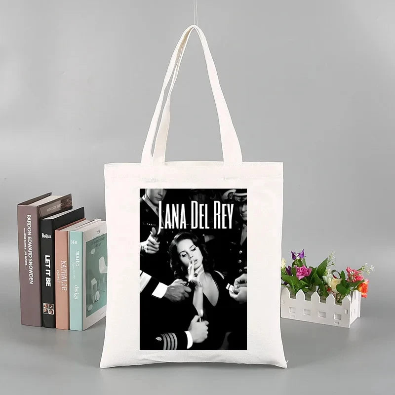 2pcs Lana Del Rey Fashion Women's Handbag Ldr Y2K Canvas Shoulder Bag Cosmetic Organizer Eco Large Capacity Shopping Bag Wallet