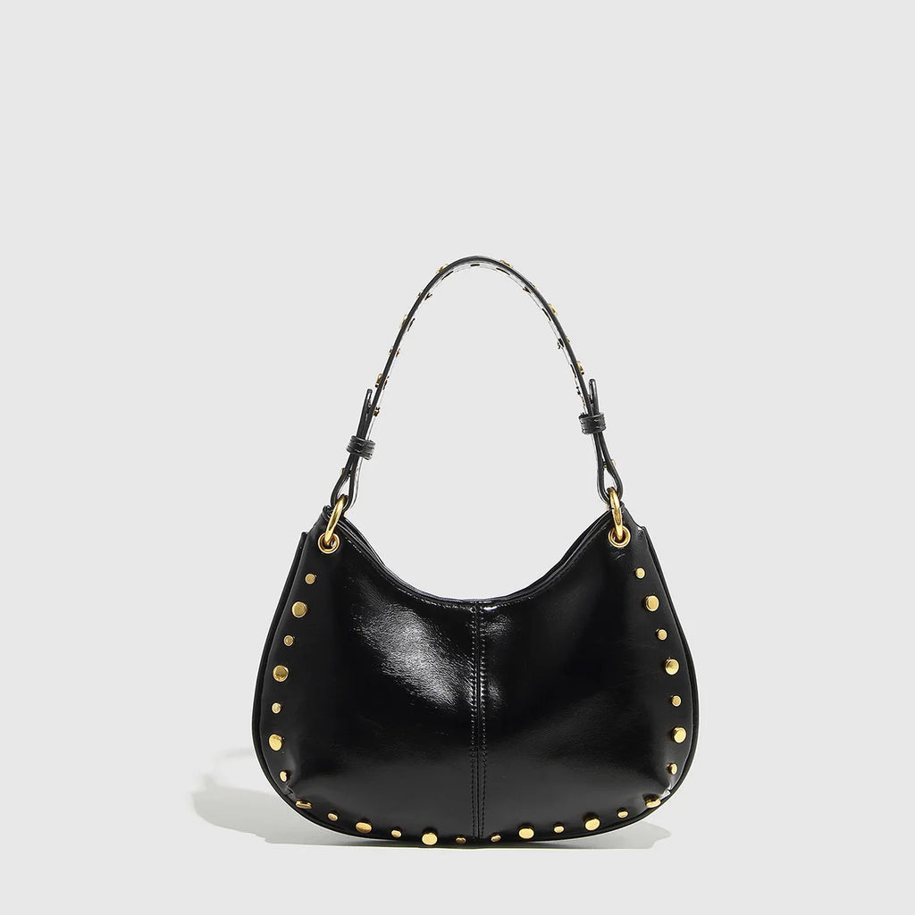 Fashion Rivet Women Shoulder Bags Designer Halfmoon Lady Handbags Luxury Pu Leather Chains Crossbody Bag Trend Underarm Bag 2025